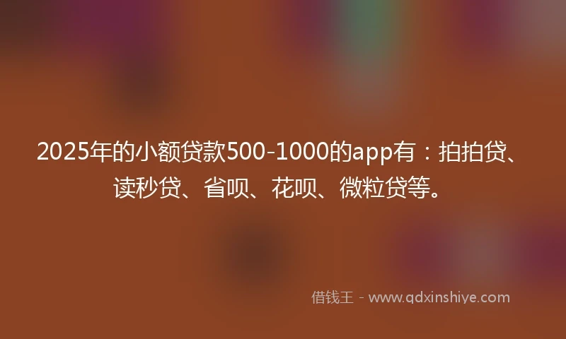 2025年的小额贷款500-1000的app有：拍拍贷、读秒贷、省呗、花呗、微粒贷等。