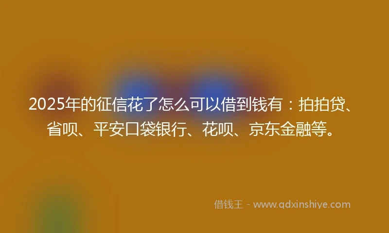 2025年的征信花了怎么可以借到钱有：拍拍贷、省呗、平安口袋银行、花呗、京东金融等。