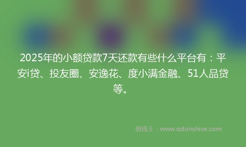 2025年的小额贷款7天还款有些什么平台有：平安i贷、投友圈、安逸花、度小满金融、51人品贷等。