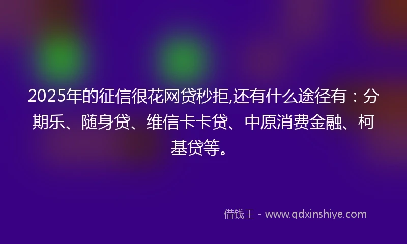 2025年的征信很花网贷秒拒,还有什么途径有：分期乐、随身贷、维信卡卡贷、中原消费金融、柯基贷等。