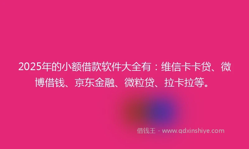 2025年的小额借款软件大全有：维信卡卡贷、微博借钱、京东金融、微粒贷、拉卡拉等。
