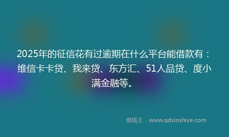 2025年的征信花有过逾期在什么平台能借款有：维信卡卡贷、我来贷、东方汇、51人品贷、度小满金融等。