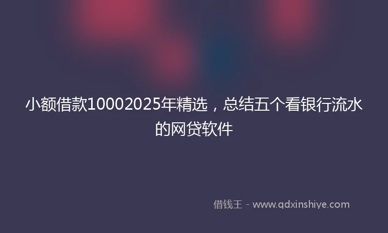 小额借款10002025年精选，总结五个看银行流水的网贷软件