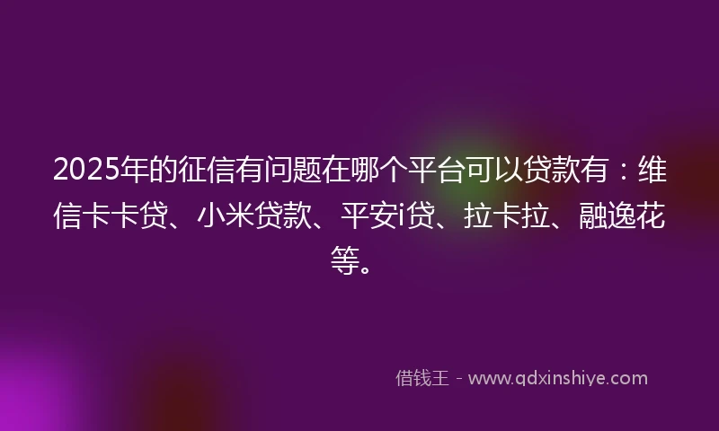 2025年的征信有问题在哪个平台可以贷款有：维信卡卡贷、小米贷款、平安i贷、拉卡拉、融逸花等。