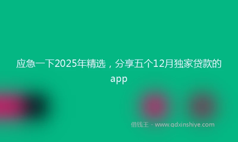 应急一下2025年精选，分享五个12月独家贷款的app
