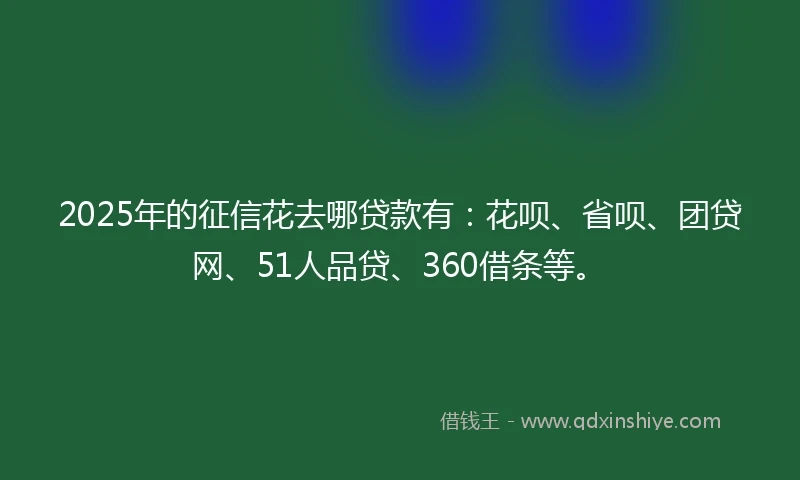 2025年的征信花去哪贷款有：花呗、省呗、团贷网、51人品贷、360借条等。