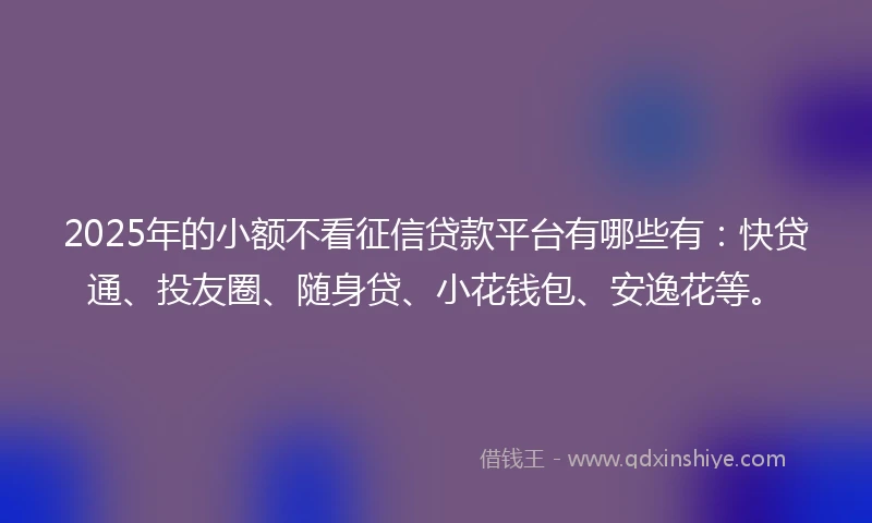 2025年的小额不看征信贷款平台有哪些有：快贷通、投友圈、随身贷、小花钱包、安逸花等。