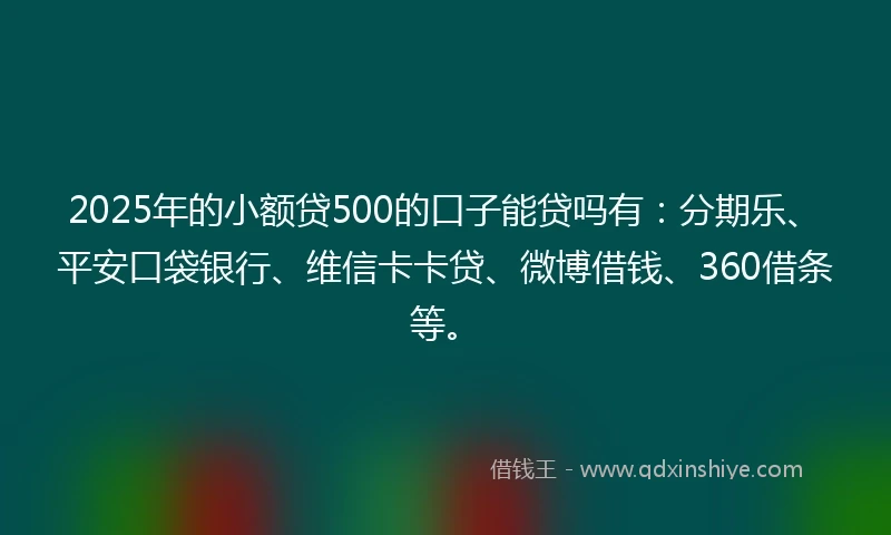 2025年的小额贷500的口子能贷吗有：分期乐、平安口袋银行、维信卡卡贷、微博借钱、360借条等。