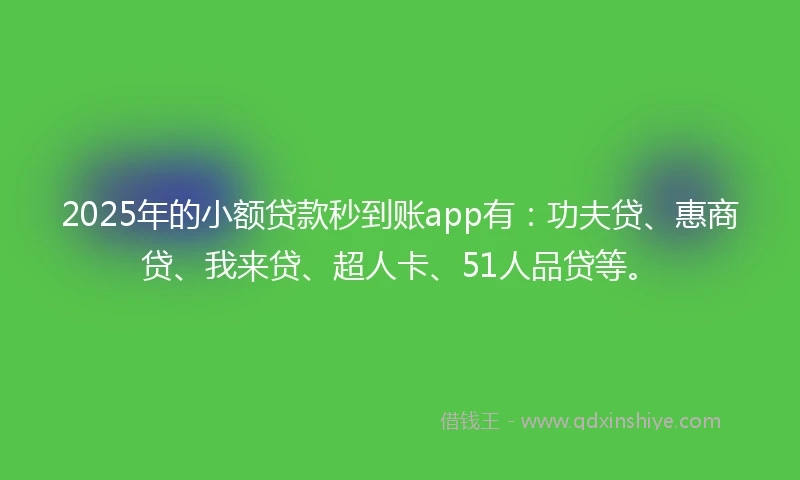 2025年的小额贷款秒到账app有：功夫贷、惠商贷、我来贷、超人卡、51人品贷等。