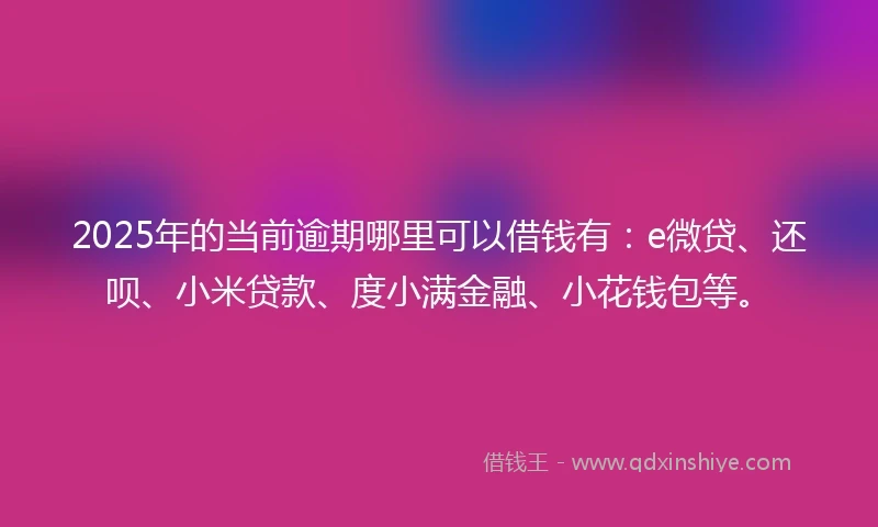 2025年的当前逾期哪里可以借钱有：e微贷、还呗、小米贷款、度小满金融、小花钱包等。