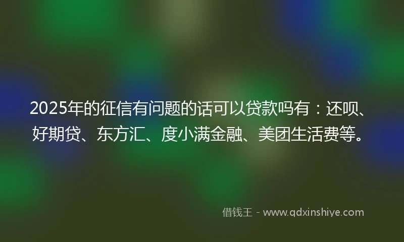 2025年的征信有问题的话可以贷款吗有：还呗、好期贷、东方汇、度小满金融、美团生活费等。