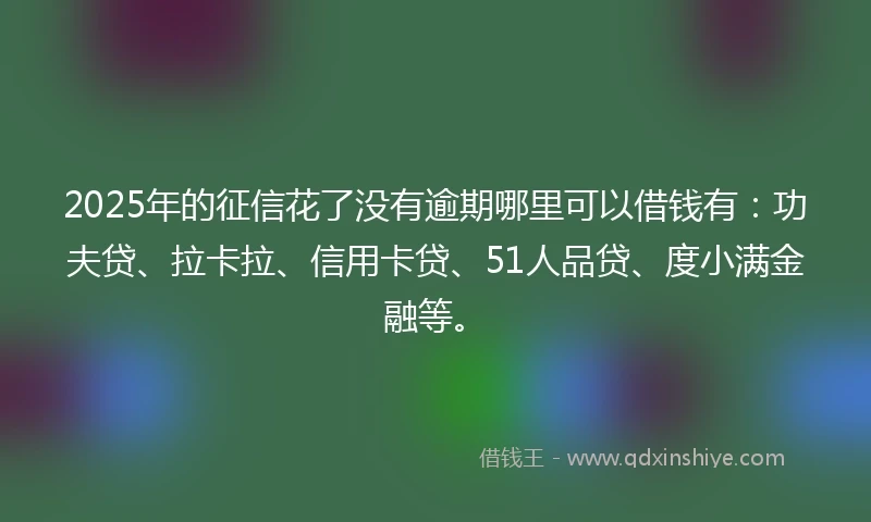 2025年的征信花了没有逾期哪里可以借钱有：功夫贷、拉卡拉、信用卡贷、51人品贷、度小满金融等。