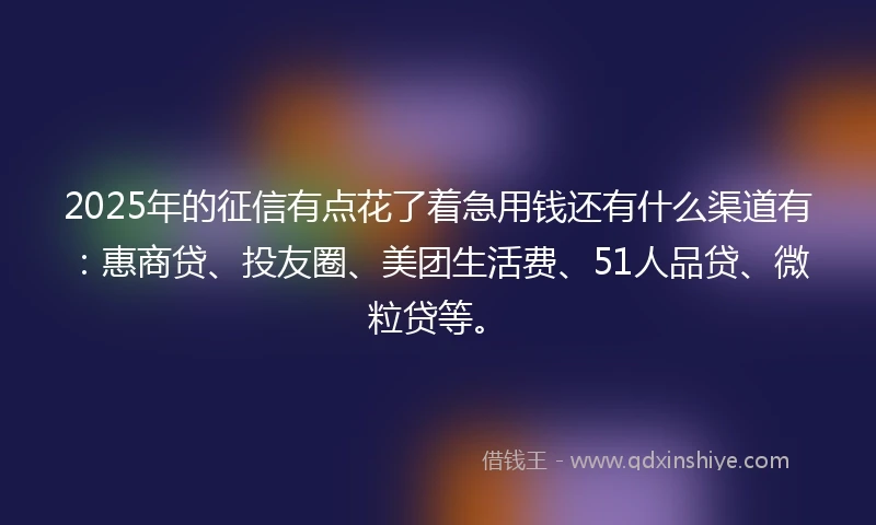 2025年的征信有点花了着急用钱还有什么渠道有：惠商贷、投友圈、美团生活费、51人品贷、微粒贷等。