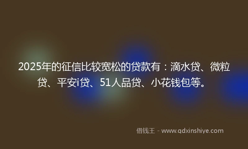 2025年的征信比较宽松的贷款有：滴水贷、微粒贷、平安i贷、51人品贷、小花钱包等。