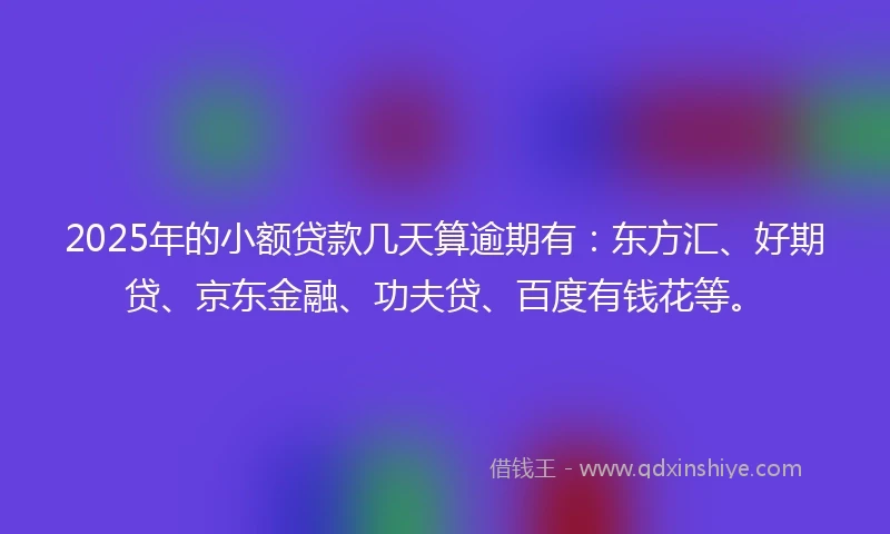 2025年的小额贷款几天算逾期有：东方汇、好期贷、京东金融、功夫贷、百度有钱花等。