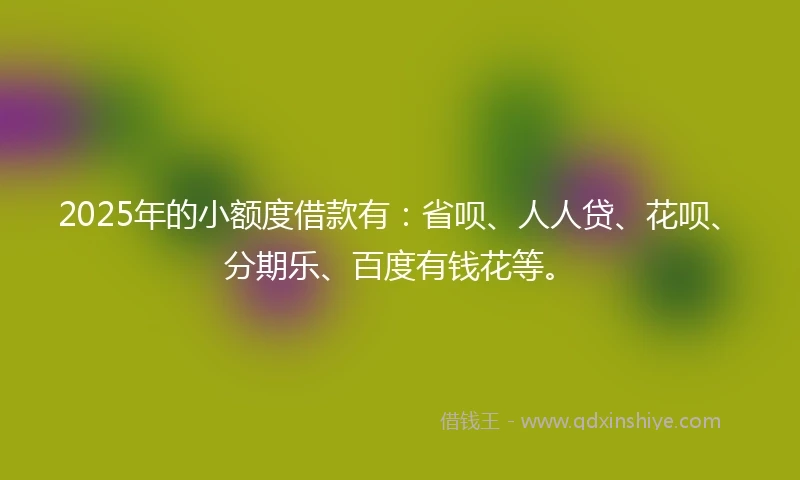 2025年的小额度借款有：省呗、人人贷、花呗、分期乐、百度有钱花等。