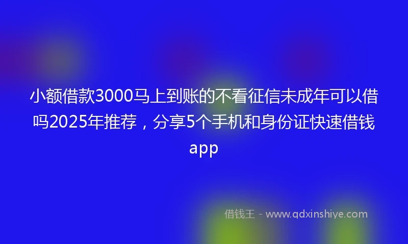 小额借款3000马上到账的不看征信未成年可以借吗2025年推荐，分享5个手机和身份证快速借钱app