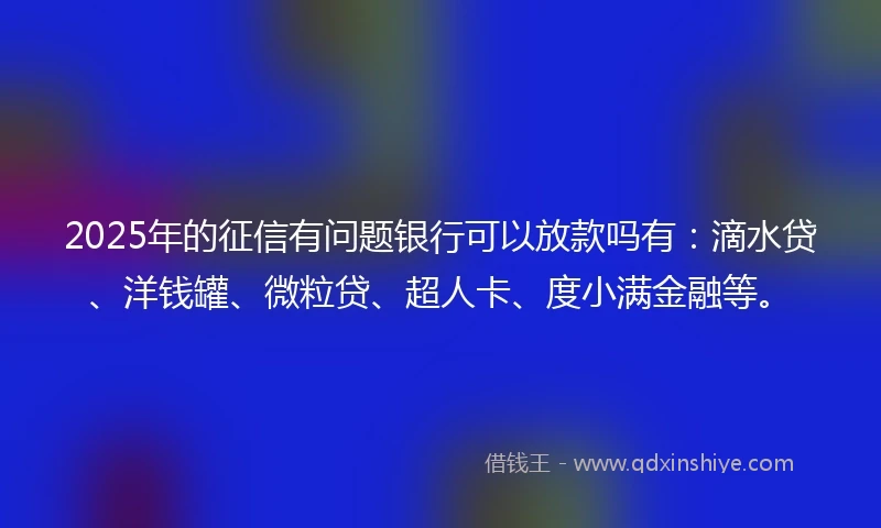 2025年的征信有问题银行可以放款吗有:滴水贷、洋钱罐、微粒贷、超人卡、度小满金融等。