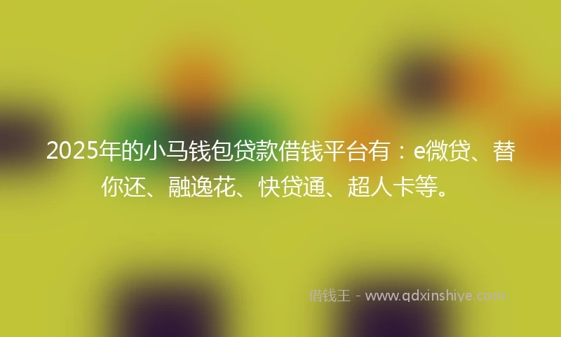 2025年的小马钱包贷款借钱平台有：e微贷、替你还、融逸花、快贷通、超人卡等。