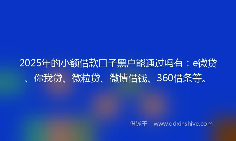 2025年的小额借款口子黑户能通过吗有：e微贷、你我贷、微粒贷、微博借钱、360借条等。