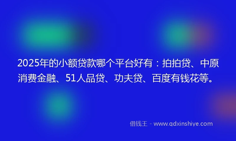 2025年的小额贷款哪个平台好有：拍拍贷、中原消费金融、51人品贷、功夫贷、百度有钱花等。