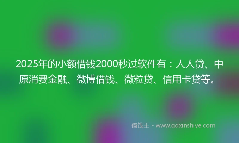 2025年的小额借钱2000秒过软件有：人人贷、中原消费金融、微博借钱、微粒贷、信用卡贷等。