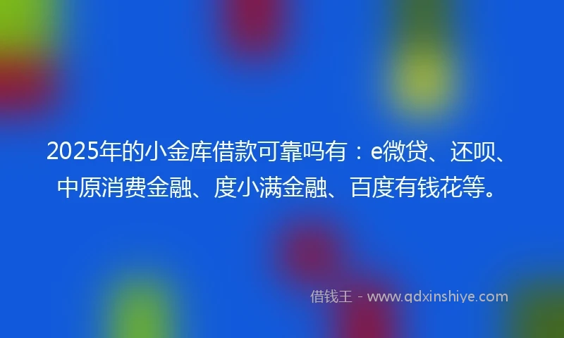 2025年的小金库借款可靠吗有：e微贷、还呗、中原消费金融、度小满金融、百度有钱花等。