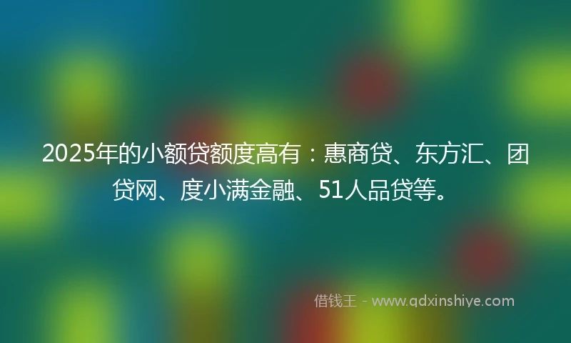 2025年的小额贷额度高有：惠商贷、东方汇、团贷网、度小满金融、51人品贷等。