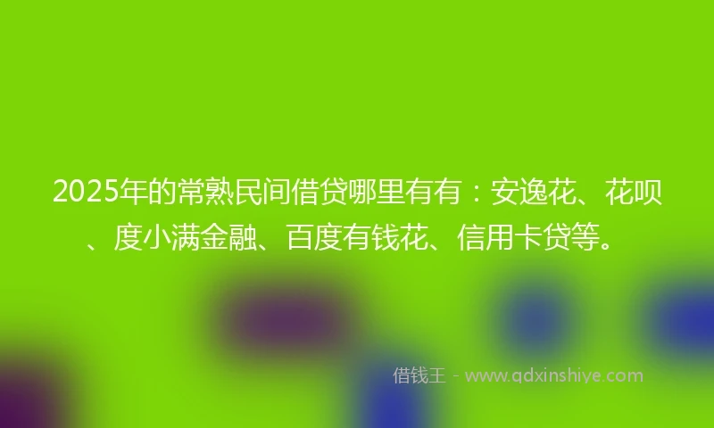 2025年的常熟民间借贷哪里有有：安逸花、花呗、度小满金融、百度有钱花、信用卡贷等。