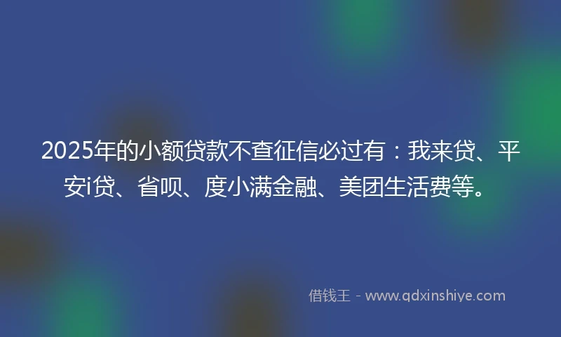 2025年的小额贷款不查征信必过有：我来贷、平安i贷、省呗、度小满金融、美团生活费等。