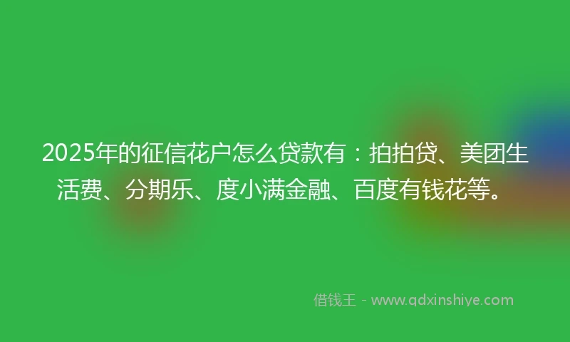 2025年的征信花户怎么贷款有：拍拍贷、美团生活费、分期乐、度小满金融、百度有钱花等。