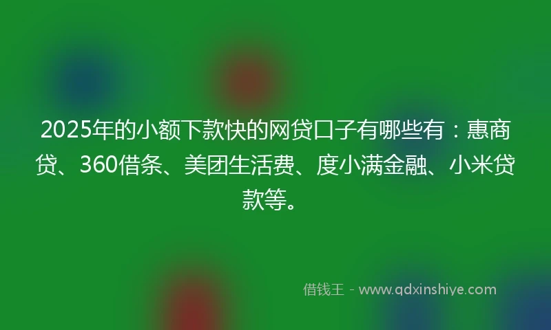 2025年的小额下款快的网贷口子有哪些有：惠商贷、360借条、美团生活费、度小满金融、小米贷款等。