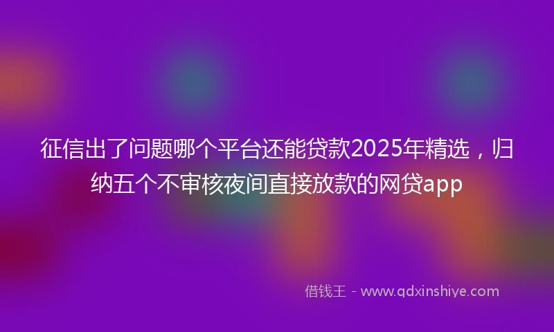 征信出了问题哪个平台还能贷款2025年精选，归纳五个不审核夜间直接放款的网贷app