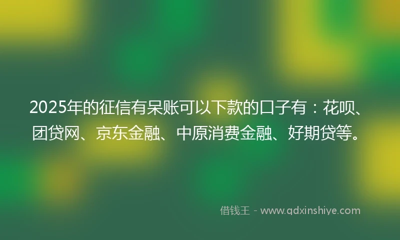 2025年的征信有呆账可以下款的口子有：花呗、团贷网、京东金融、中原消费金融、好期贷等。