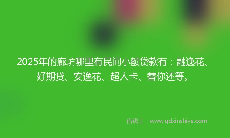 2025年的廊坊哪里有民间小额贷款有：融逸花、好期贷、安逸花、超人卡、替你还等。