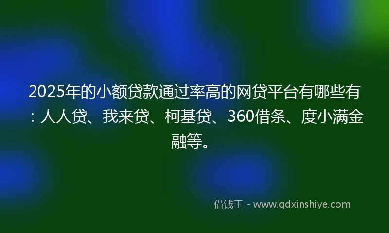 2025年的小额贷款通过率高的网贷平台有哪些有：人人贷、我来贷、柯基贷、360借条、度小满金融等。