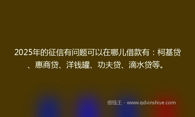 2025年的征信有问题可以在哪儿借款有：柯基贷、惠商贷、洋钱罐、功夫贷、滴水贷等。