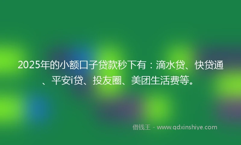 2025年的小额口子贷款秒下有：滴水贷、快贷通、平安i贷、投友圈、美团生活费等。