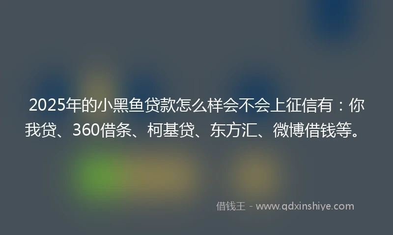 2025年的小黑鱼贷款怎么样会不会上征信有：你我贷、360借条、柯基贷、东方汇、微博借钱等。