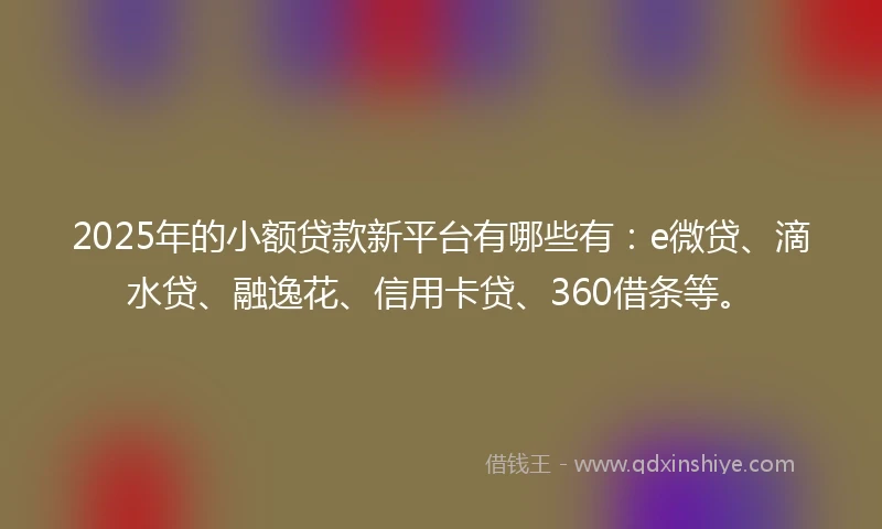 2025年的小额贷款新平台有哪些有：e微贷、滴水贷、融逸花、信用卡贷、360借条等。