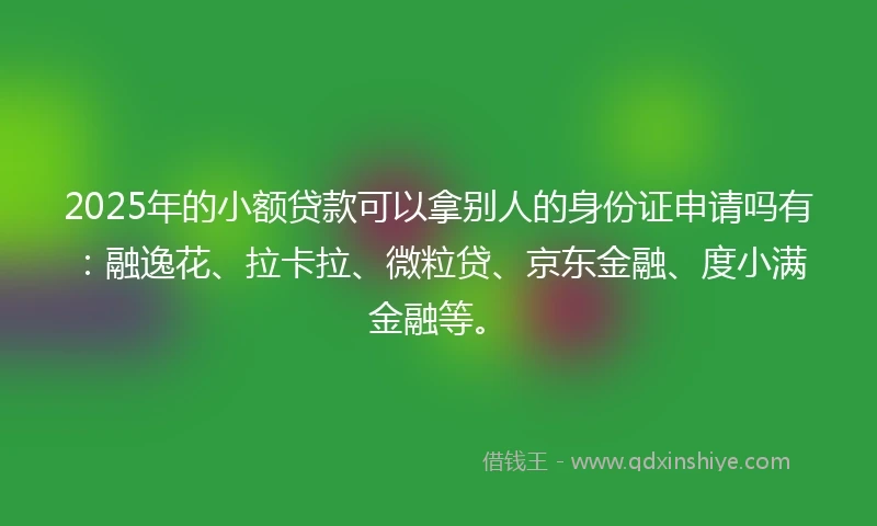 2025年的小额贷款可以拿别人的身份证申请吗有：融逸花、拉卡拉、微粒贷、京东金融、度小满金融等。