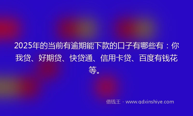 2025年的当前有逾期能下款的口子有哪些有：你我贷、好期贷、快贷通、信用卡贷、百度有钱花等。