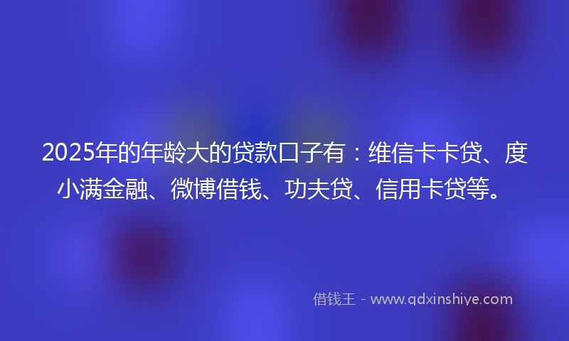 2025年的年龄大的贷款口子有：维信卡卡贷、度小满金融、微博借钱、功夫贷、信用卡贷等。