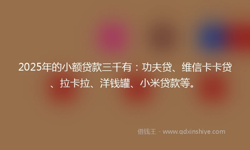 2025年的小额贷款三千有：功夫贷、维信卡卡贷、拉卡拉、洋钱罐、小米贷款等。