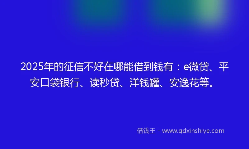 2025年的征信不好在哪能借到钱有：e微贷、平安口袋银行、读秒贷、洋钱罐、安逸花等。