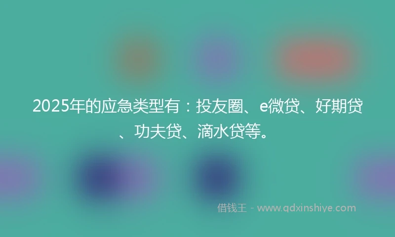 2025年的应急类型有：投友圈、e微贷、好期贷、功夫贷、滴水贷等。