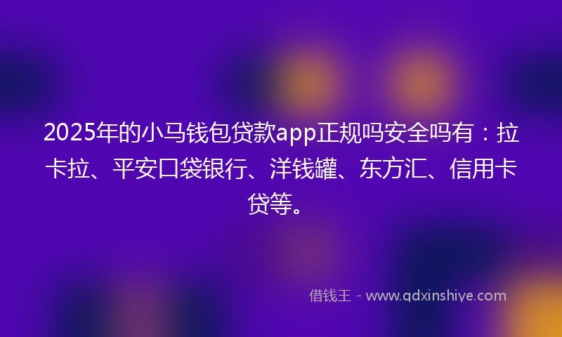 2025年的小马钱包贷款app正规吗安全吗有：拉卡拉、平安口袋银行、洋钱罐、东方汇、信用卡贷等。