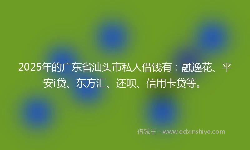 2025年的广东省汕头市私人借钱有：融逸花、平安i贷、东方汇、还呗、信用卡贷等。
