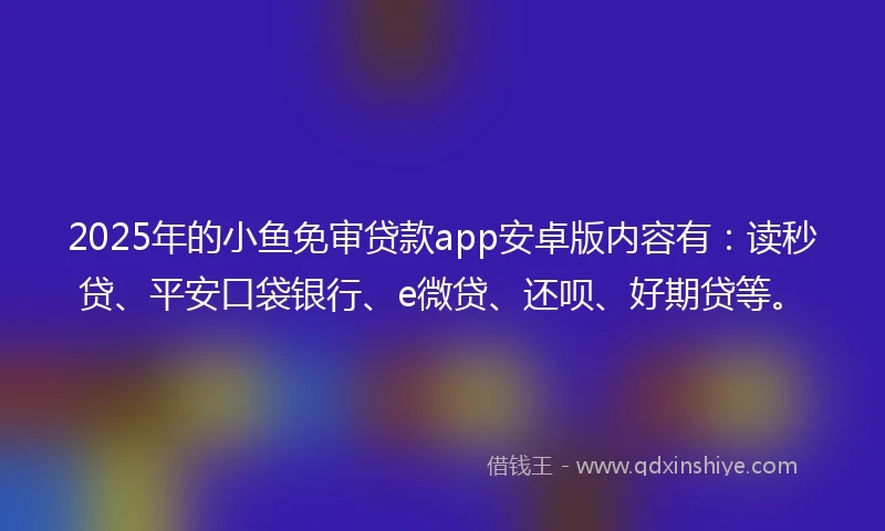 2025年的小鱼免审贷款app安卓版内容有：读秒贷、平安口袋银行、e微贷、还呗、好期贷等。