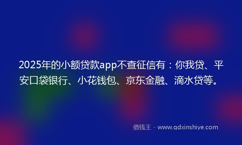 2025年的小额贷款app不查征信有：你我贷、平安口袋银行、小花钱包、京东金融、滴水贷等。